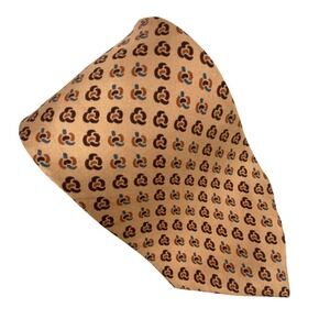 Yves Saint Laurent Tie Mens OS Tan Silk‎ Geometric Medallion Excellent Vintage